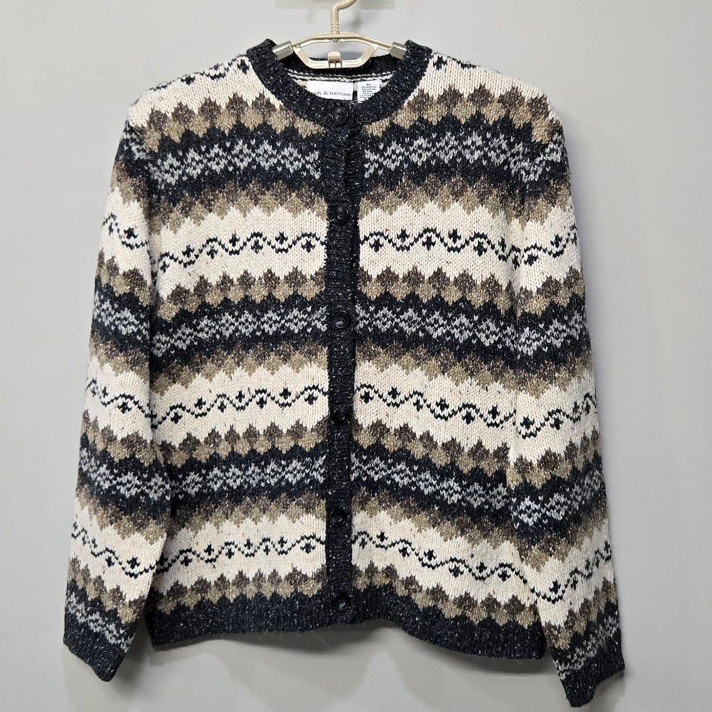 VTG Y2K Womens Cardigan Sweater XL Striped Fair Isle‎ Fisherman Chunky Cottage